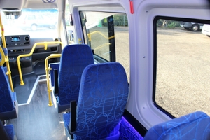 (Interior layout of seats with standing and wheelchair space minibus mercedes rear low entry omnicar [ro])