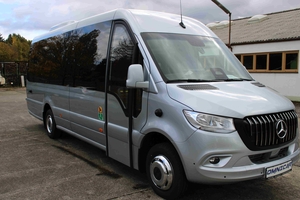 Exterior view of the new Mercedes-Benz Sprinter VIP 24 seats, equipped with a rear extension and high-end finish for premium passenger transport